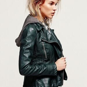 NWT Free People Vegan Leather Hooded Biker Small Jacket